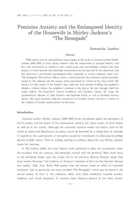the renegade shirley jackson pdf|(PDF) Feminine Anxiety and the Endangered Identity .